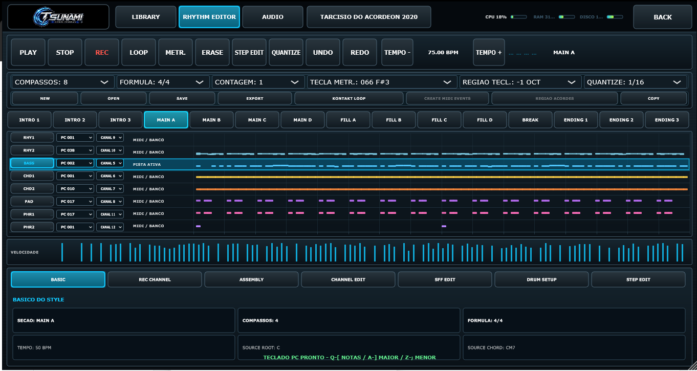 Editor de ritmos do TSUNAMI PRO
